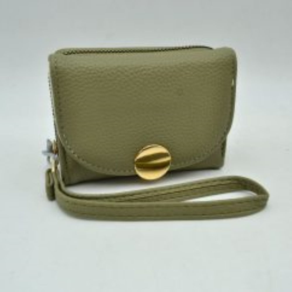 Textured Wristlet Wallet with Metallic Button Accent