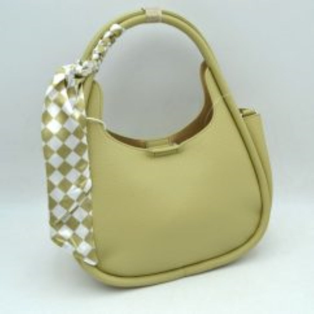 Pebble Textured Slouchy Hobo Shoulder Bag with Checkerboard Scarf Accent