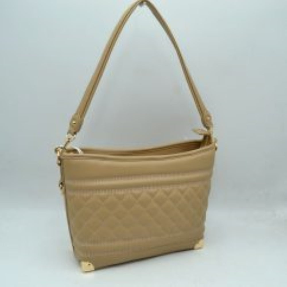 Quilted Diamond Pattern Shoulder Bag with Bottom Corner Accents