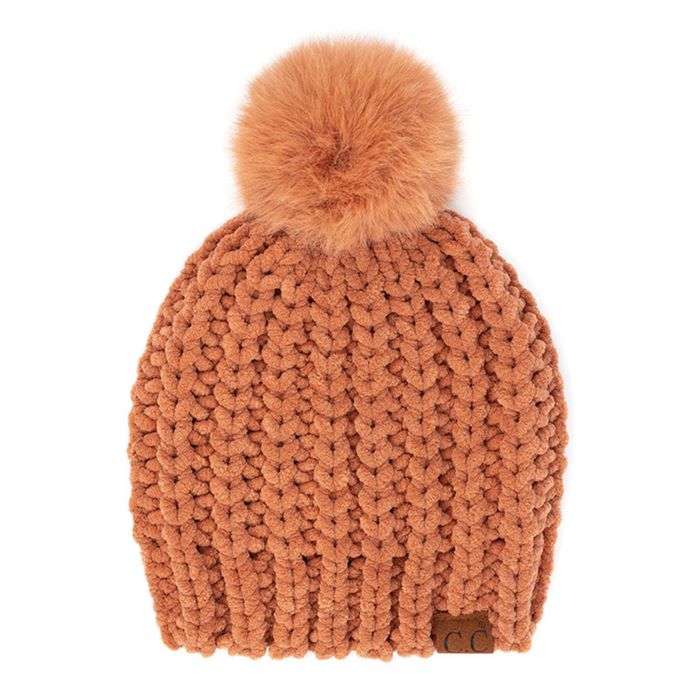 C.C Soft Chenille Chunky Yarn Beanie Hat