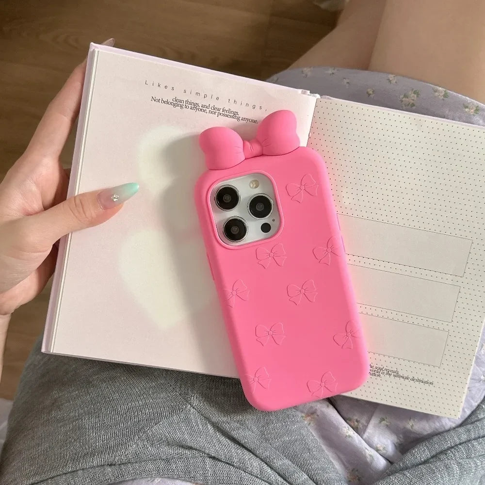 3D Cute Bowknot Cartoon Tie Silicone Phone Case For iPhone