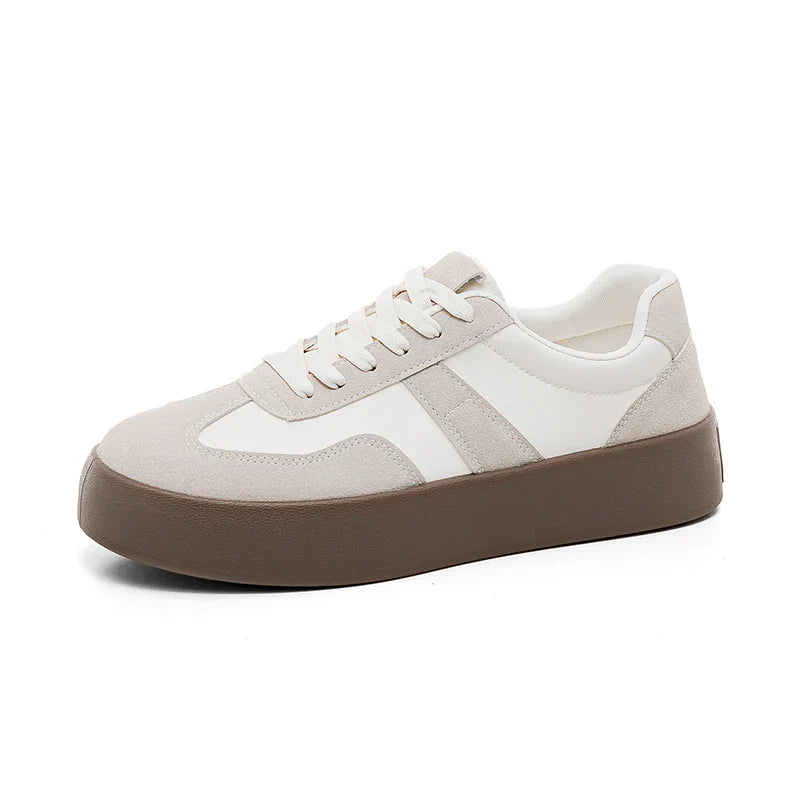 Unisex Retro Brown Leather Platform Sneakers