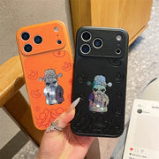 Luxury Cartoon God Of Wealth Laser Leather Texture Phone Case For iPhone