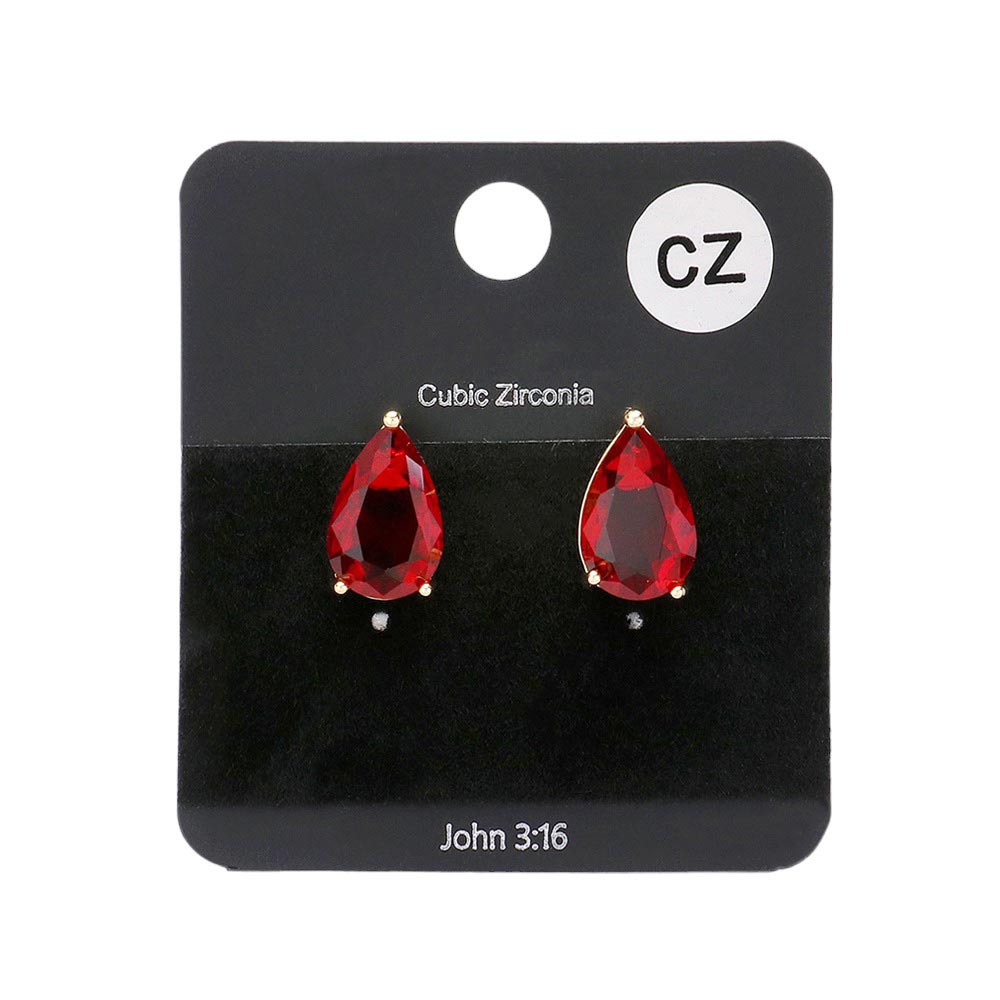 Teardrop CZ Stone Stud Earrings