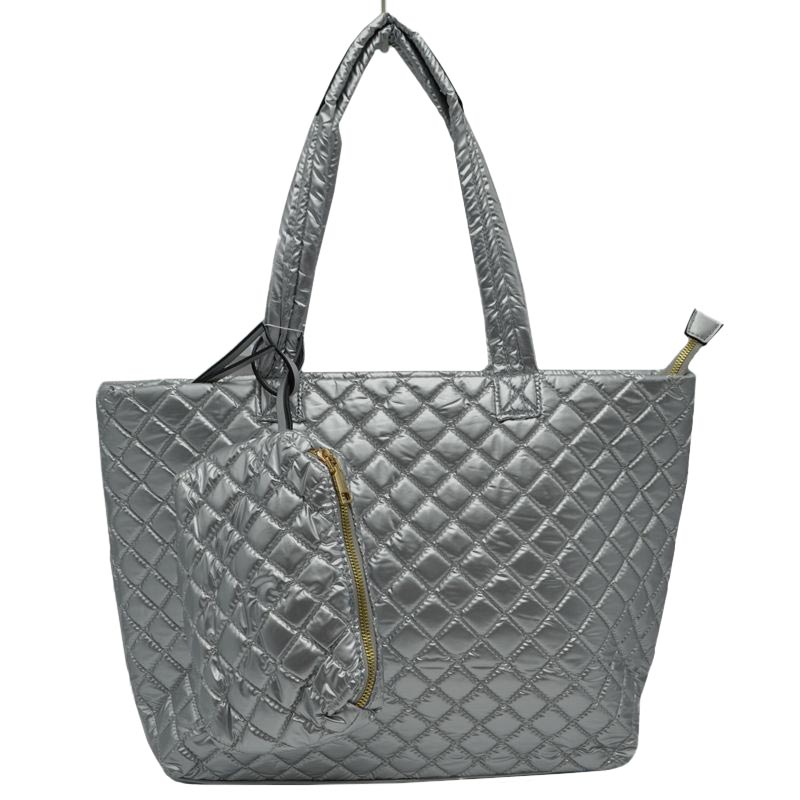 2-in-1 Large Quilted Zipper Tote with Pouch