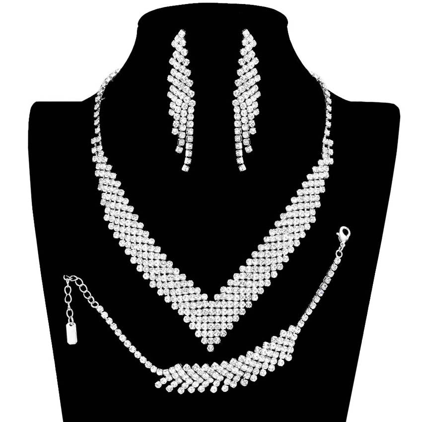 3PCS Rhinestone Pave Necklace Jewelry Set