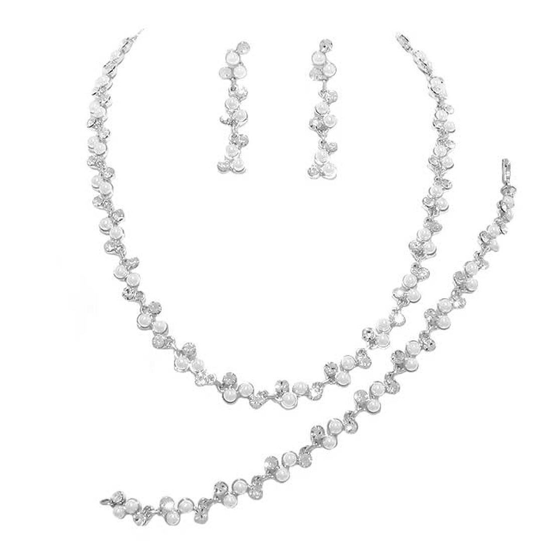 3PCS Rhinestone Pearl Necklace