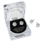 8mm Round Crystal Cubic Zirconia Stud Earrings in Clear Gift Box - Ready to Gift