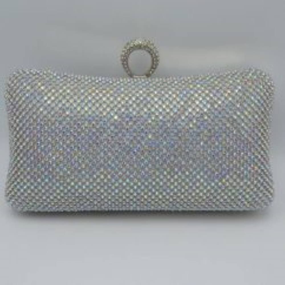 Shimmering Studded Clutch Bag with Textured O-Ring Clasp