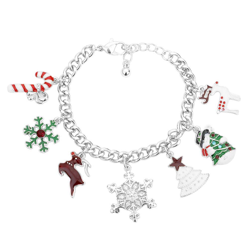 Candy Cane Rudolph Christmas Tree Snowman Charm Bracelet