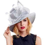Feather Crystal Detail Metallic Satin Hat