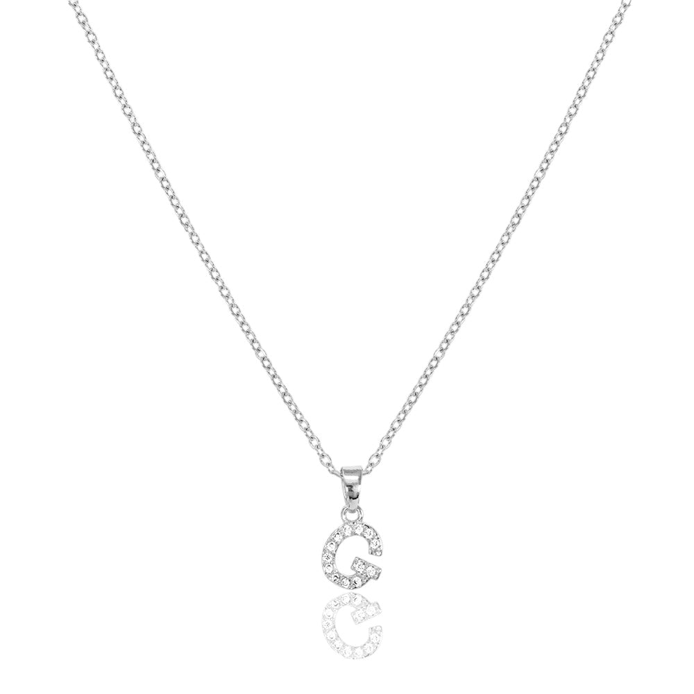 G Stainless Steel CZ Stone Paved Monogram Pendant Necklace