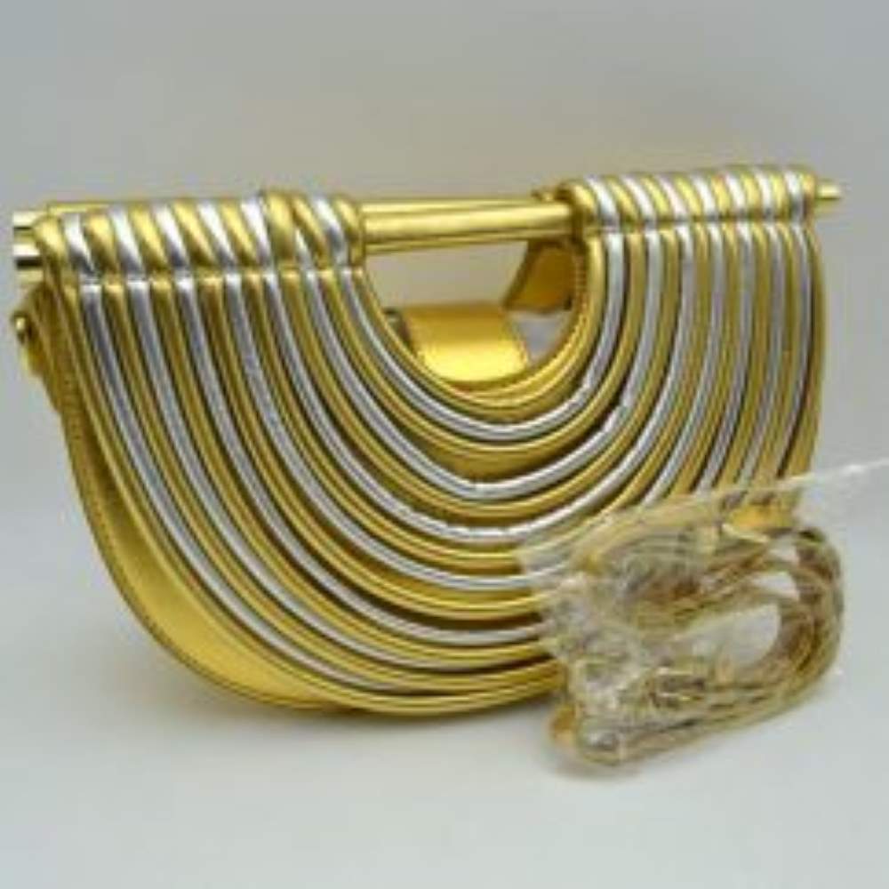 Structured Half-Moon Clutch Bag with Tubular Stitching and Shoulder Strap