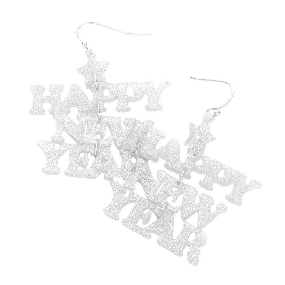 HAPPY NEW YEAR Glittered Message Dangle Earrings