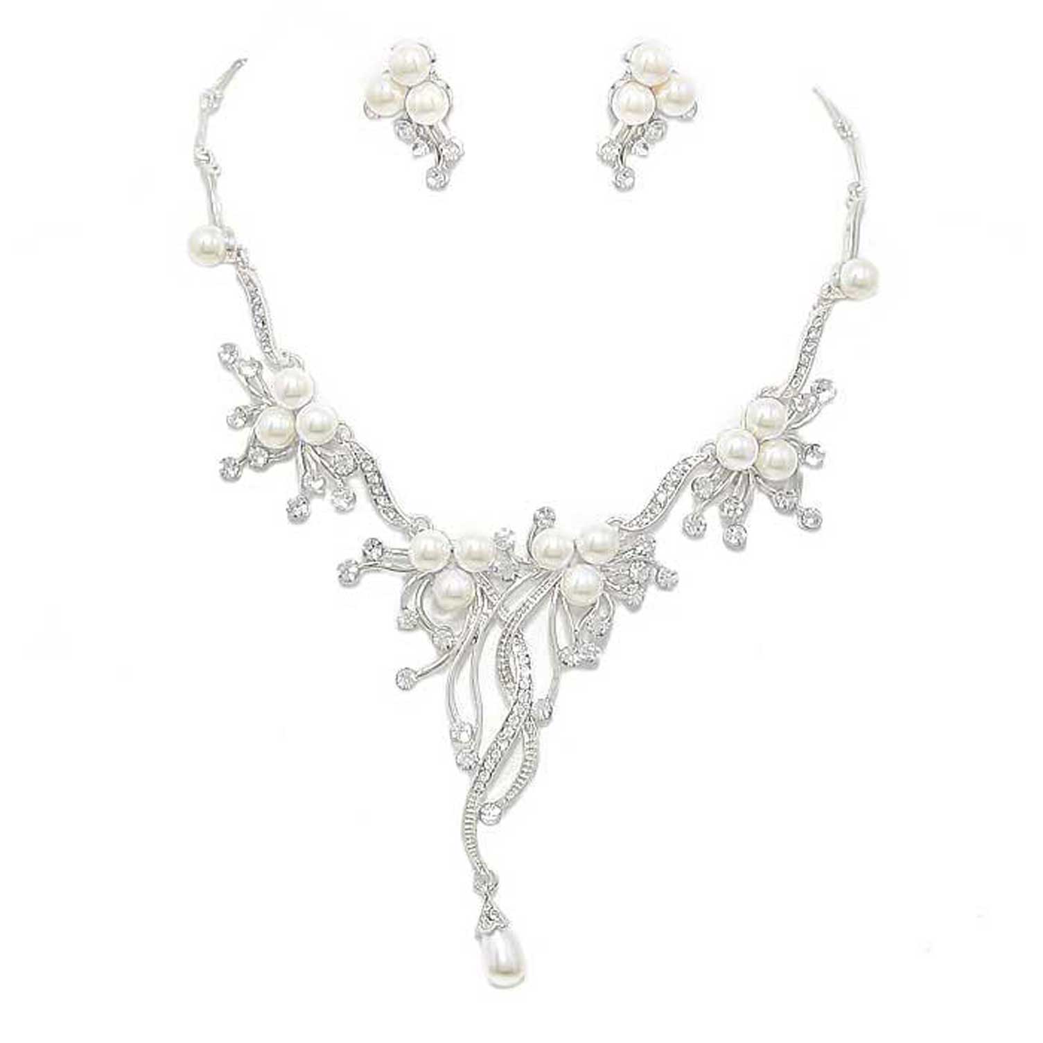 Pearl Accented Floral Rhinestone Necklace