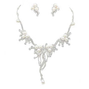 Pearl Accented Floral Rhinestone Necklace