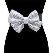 Crystal Embellished Rhinestone Pave Bow Detail Glamorous Elastic Stretch Belt
