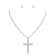 Rhinestone Paved Cross Pendant Jewelry Set