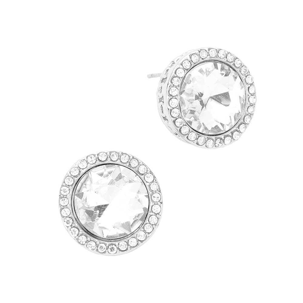 Rhinestone Trimmed Round Stone Stud Evening Earrings