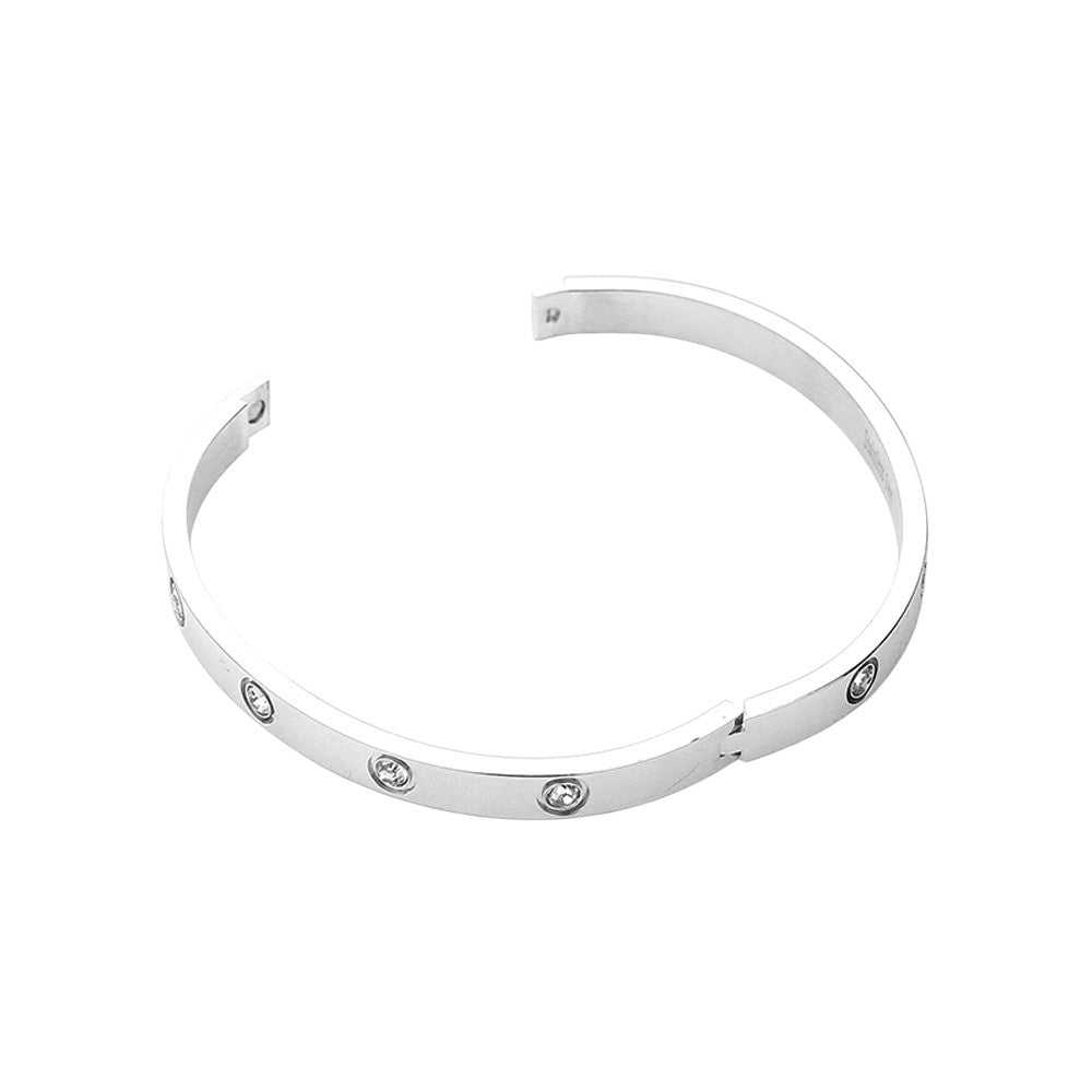 Stainless Steel Crystal Embellished Bangle Evening Bracelet