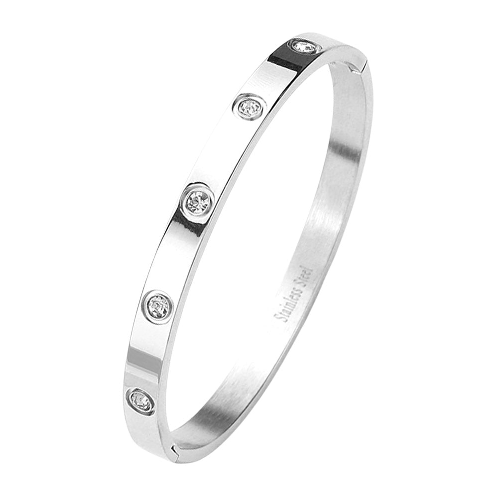 Stainless Steel Crystal Embellished Bangle Evening Bracelet