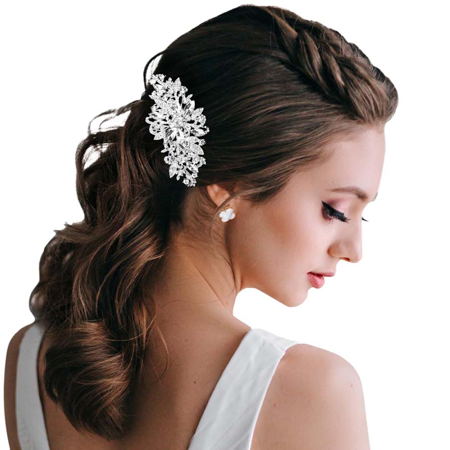 Stone Embellished Leaf Hair Comb