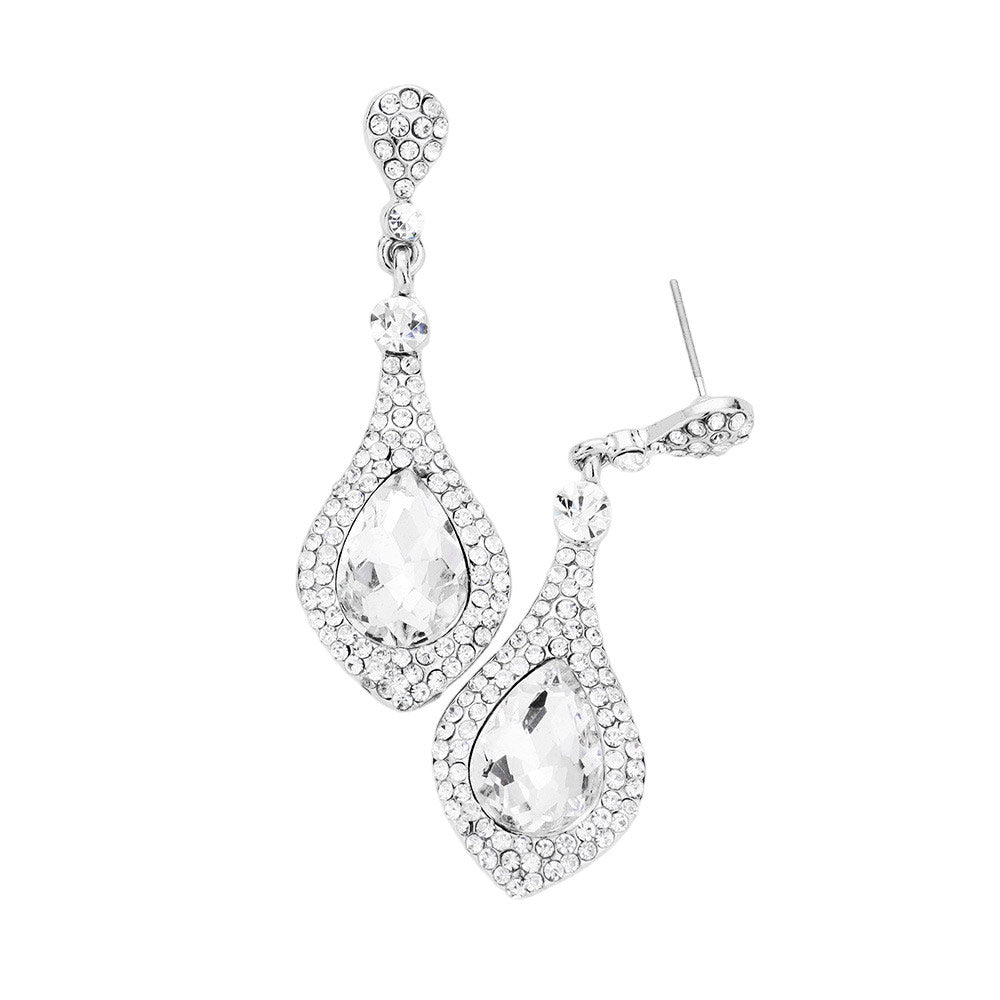 Teardrop Crystal Rhinestone Pave Evening Earrings