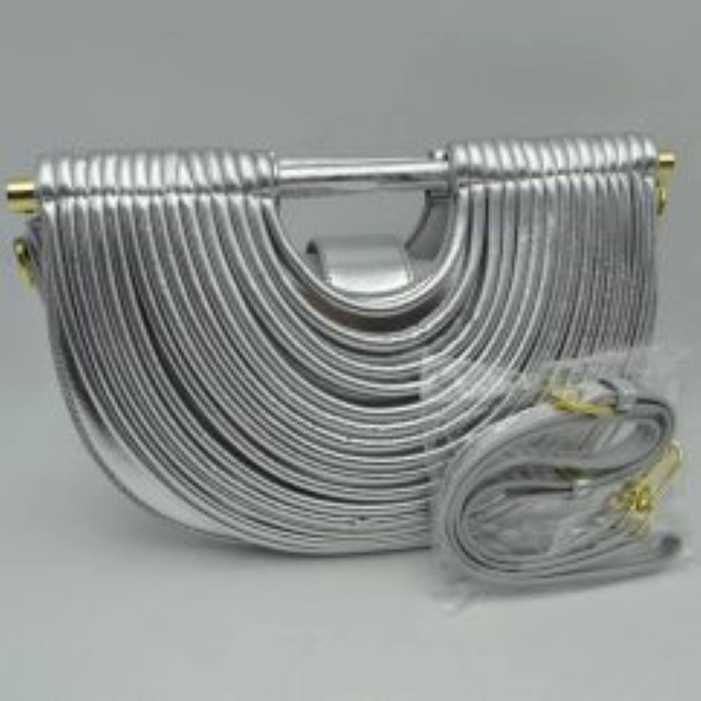 Structured Half-Moon Clutch Bag with Tubular Stitching and Shoulder Strap
