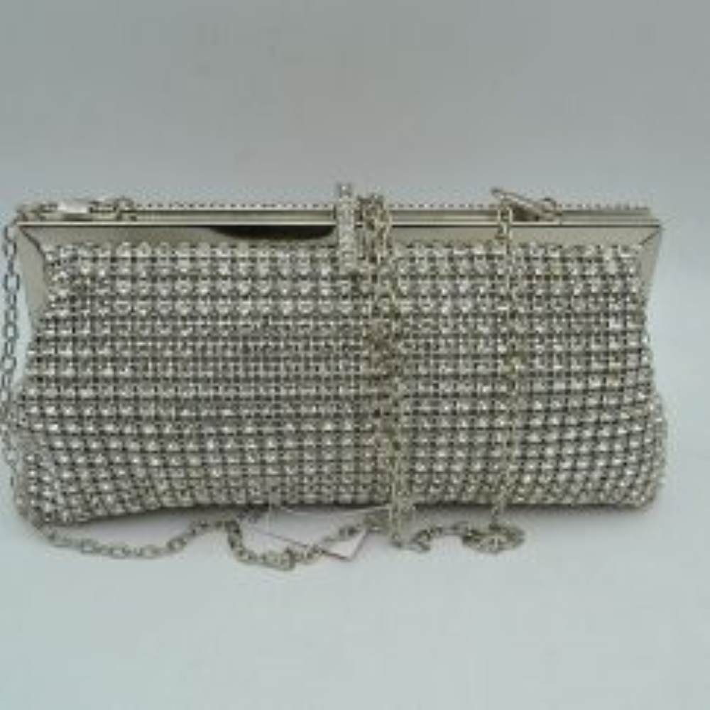 Rhinestone Evening Clutch Bag with Detachable Chain Shoulder Strap and Crystal Embellished Clasp