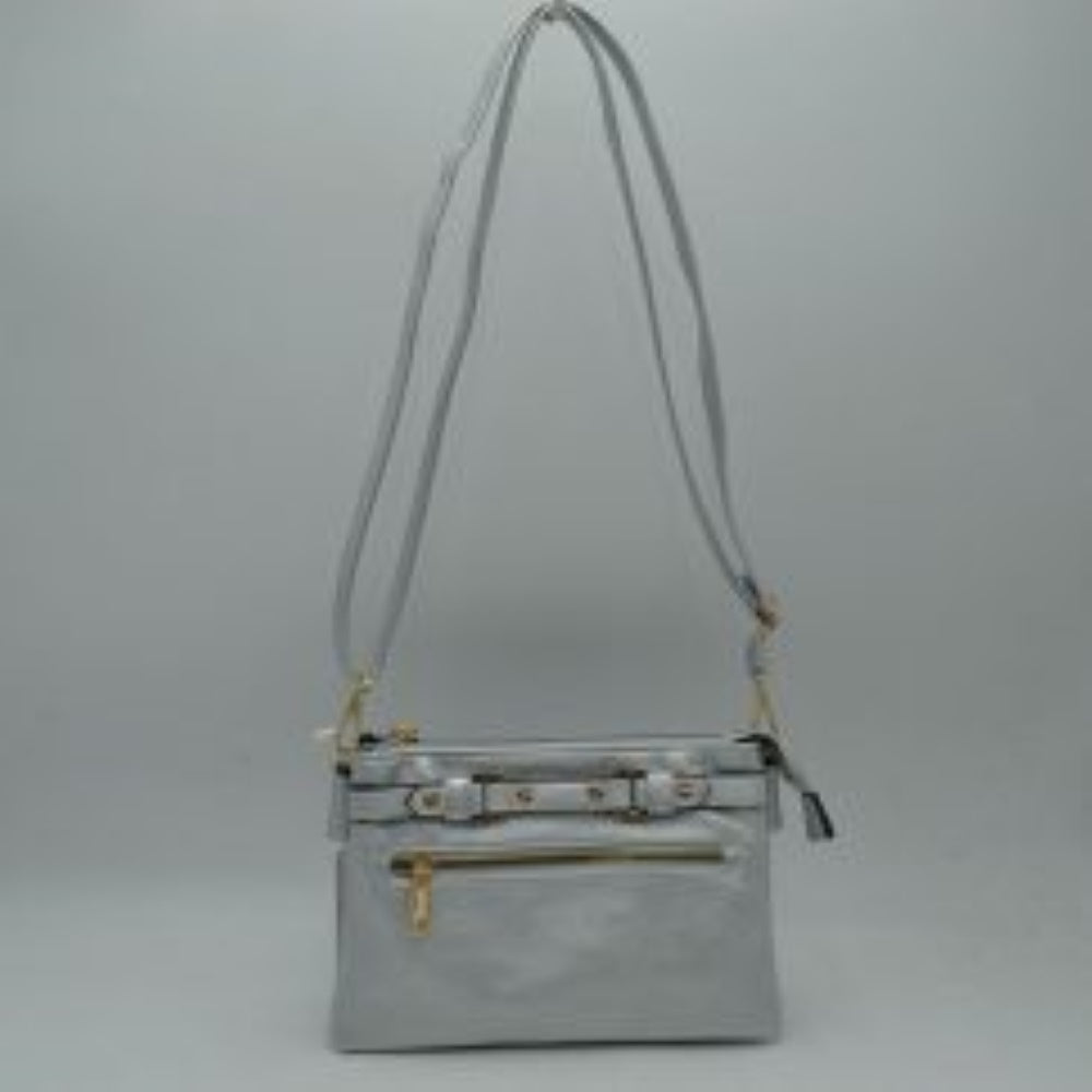 Multi-Zipper Crossbody Bag with Adjustable Strap and Gold Hardware