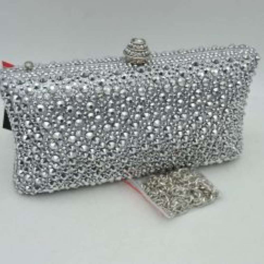 Rhinestone Embellished Box Clutch Bag with Removable Chain Strap