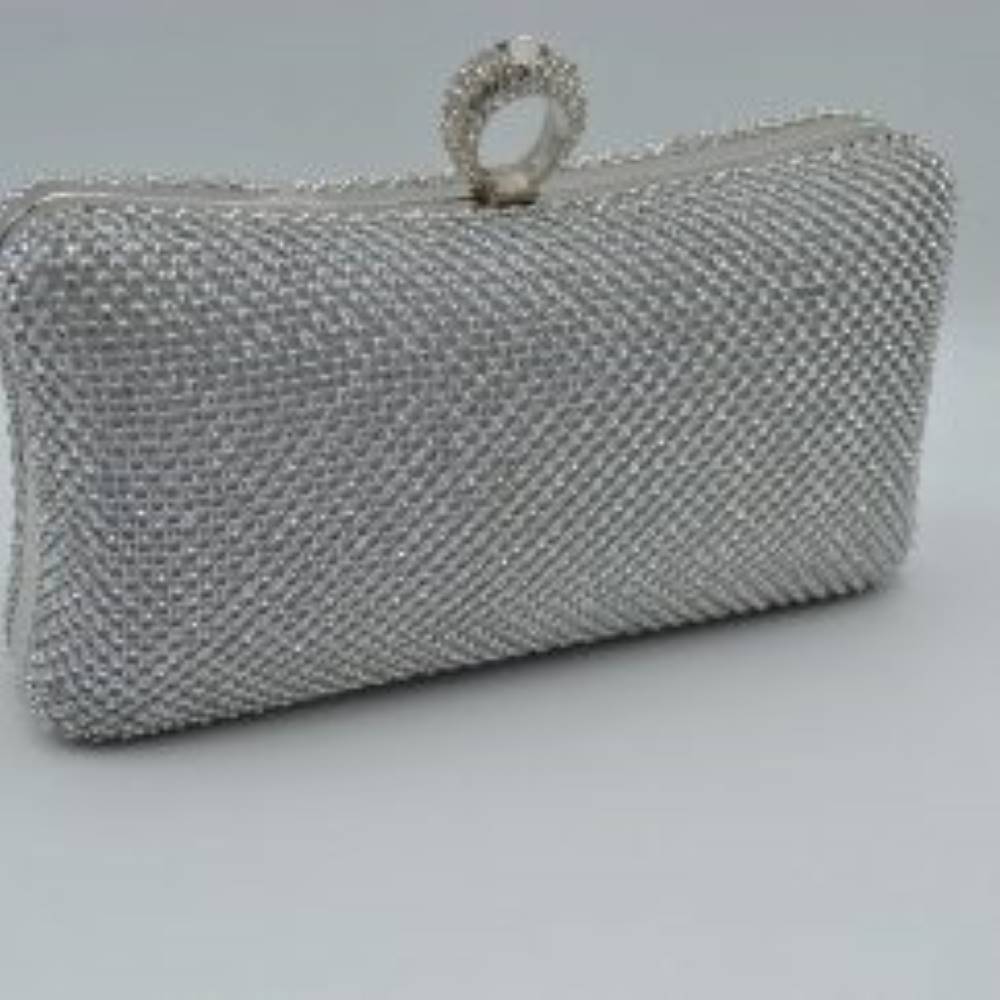 Shimmering Studded Clutch Bag with Textured O-Ring Clasp
