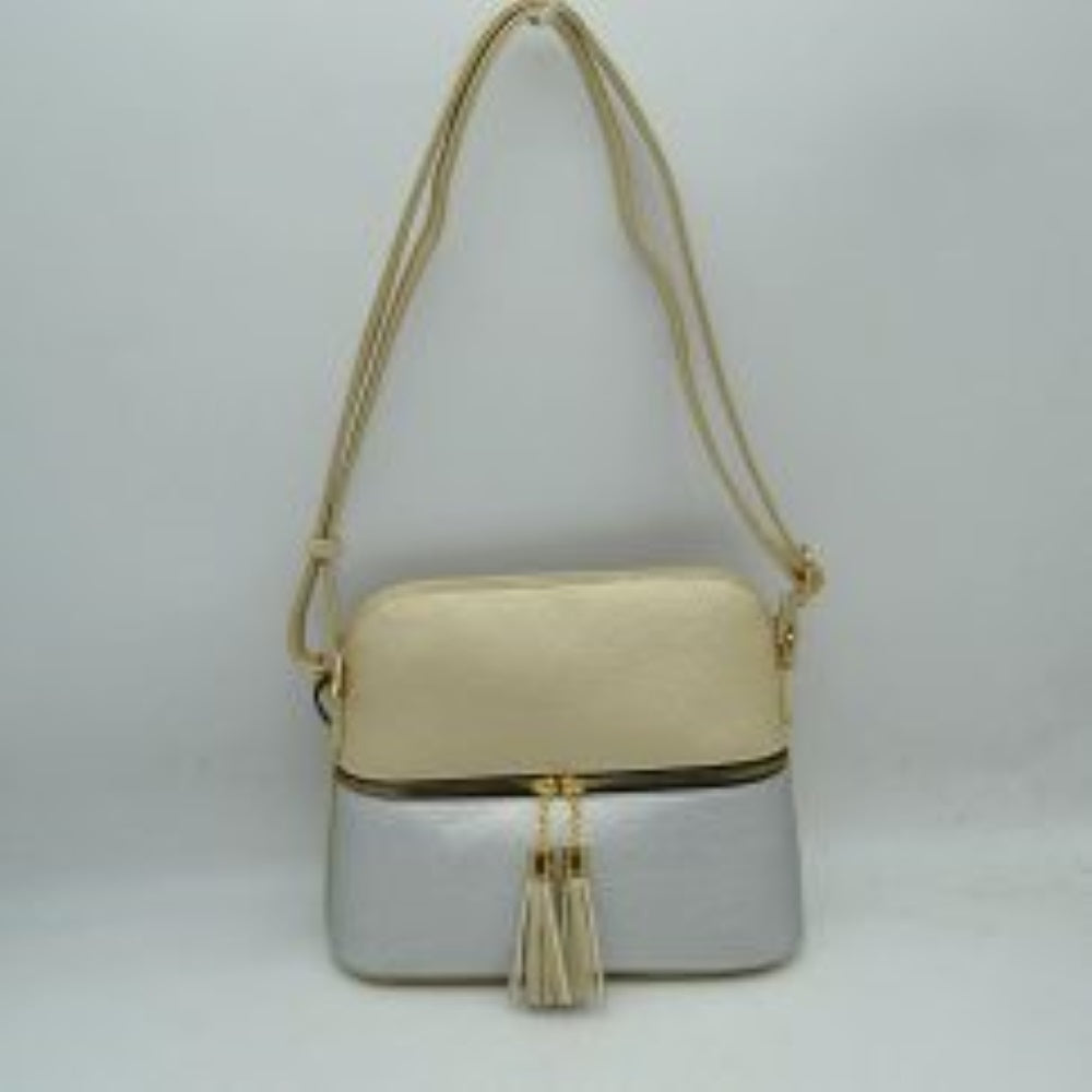 Crossbody Bag with Double Zipper Tassel Accent