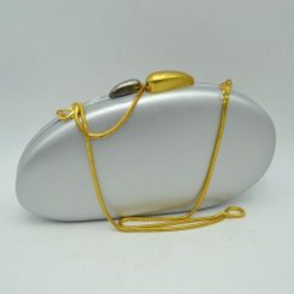 Oval Hardcase Clutch Bag with Two-Tone Metal Clasp