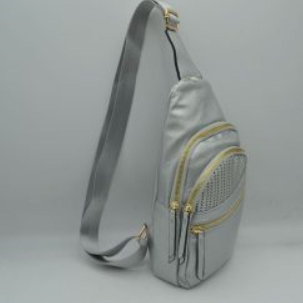 Perforated Sling Bag with Multi-Zipper Compartments