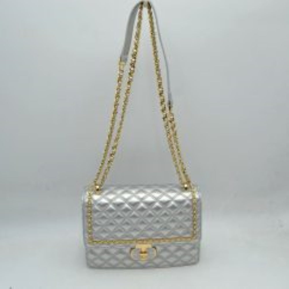Quilted Flap Shoulder Bag with Woven Chain Strap