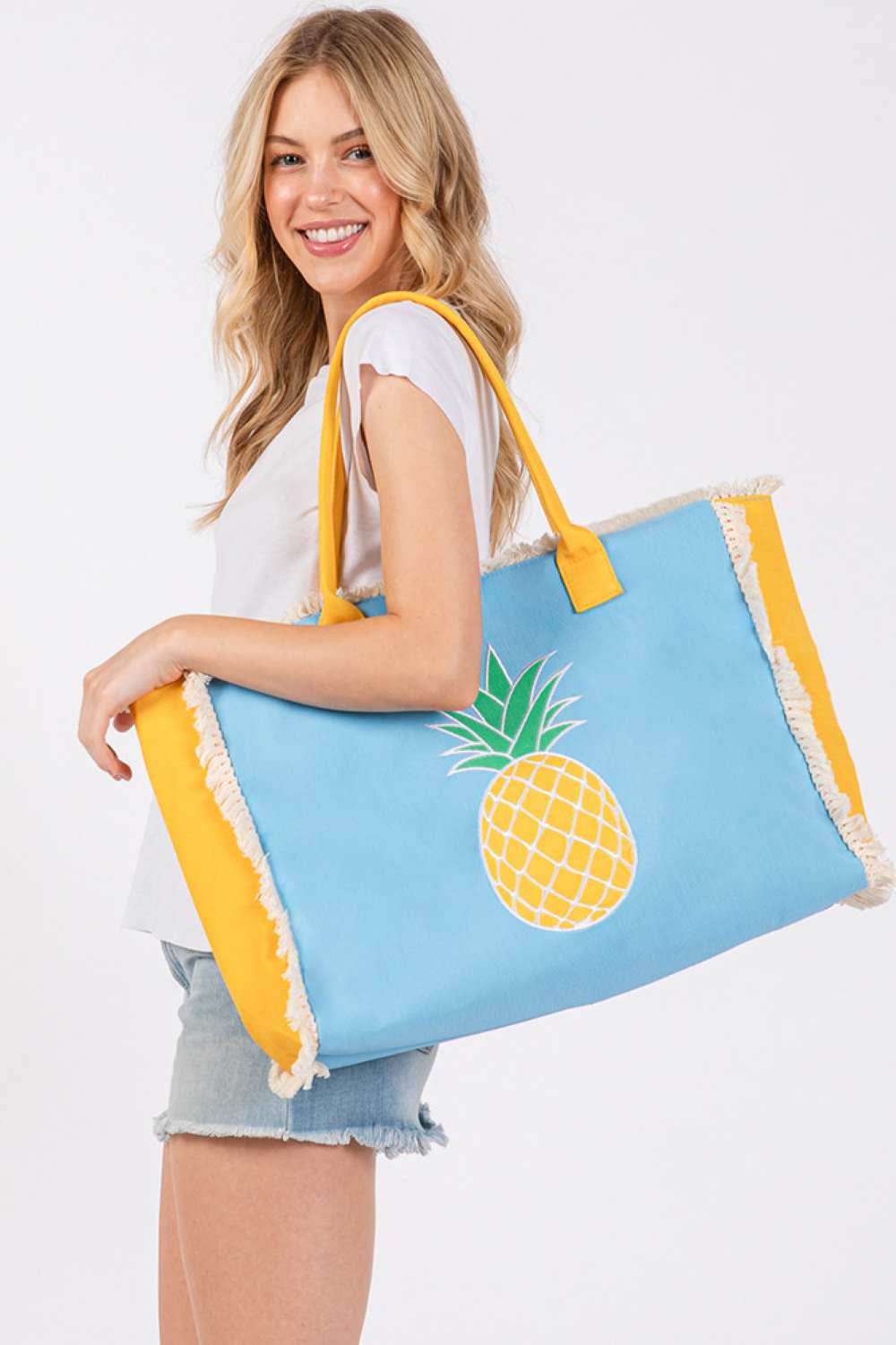 Embroidered Design Patch Fringe Summer Tote Bag