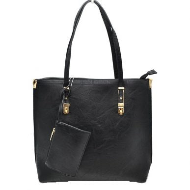 Soft Faux Leather Tote Handbag With Wallet