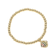 Stainless Steel Ball Stone Paved Fish Beaded Stretch Bracelet