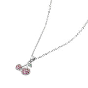 Stainless Steel Stone Paved Cherry Pendant Necklace
