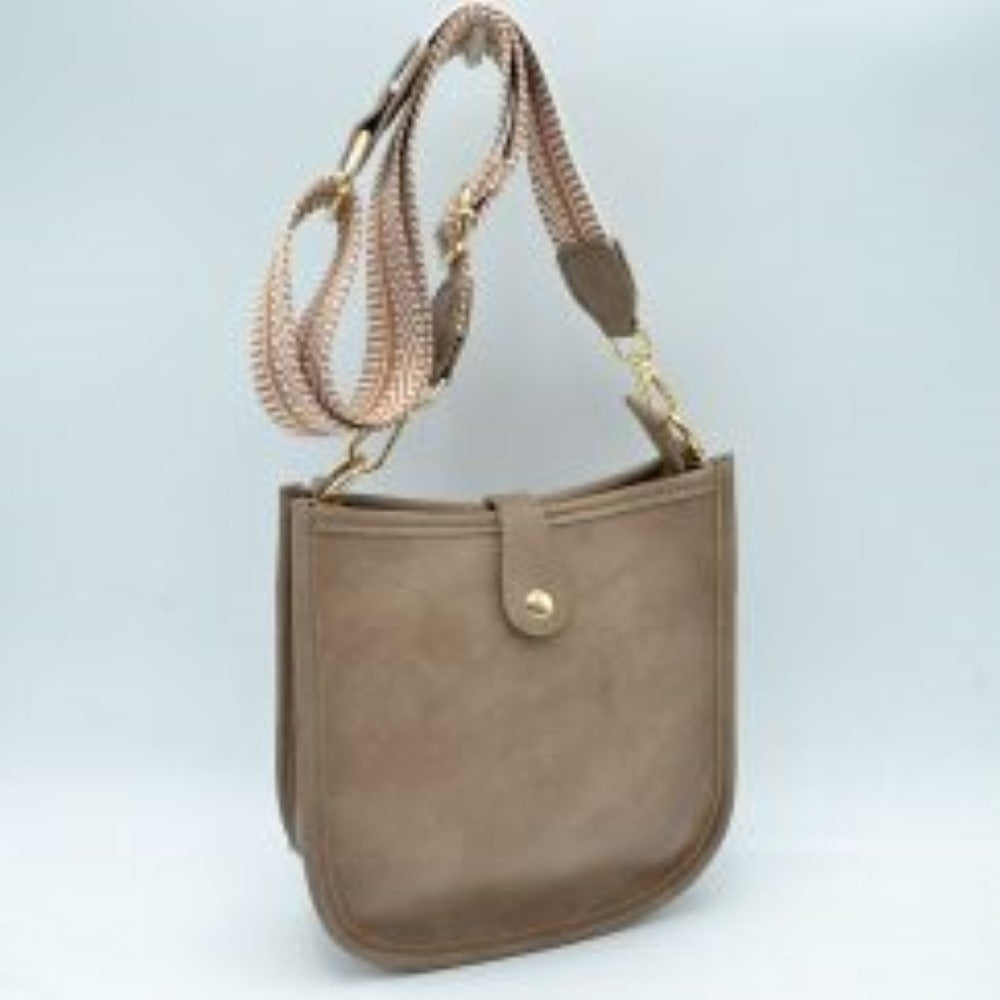 Minimalist Curved Crossbody Bag with Patterned Guitar Strap