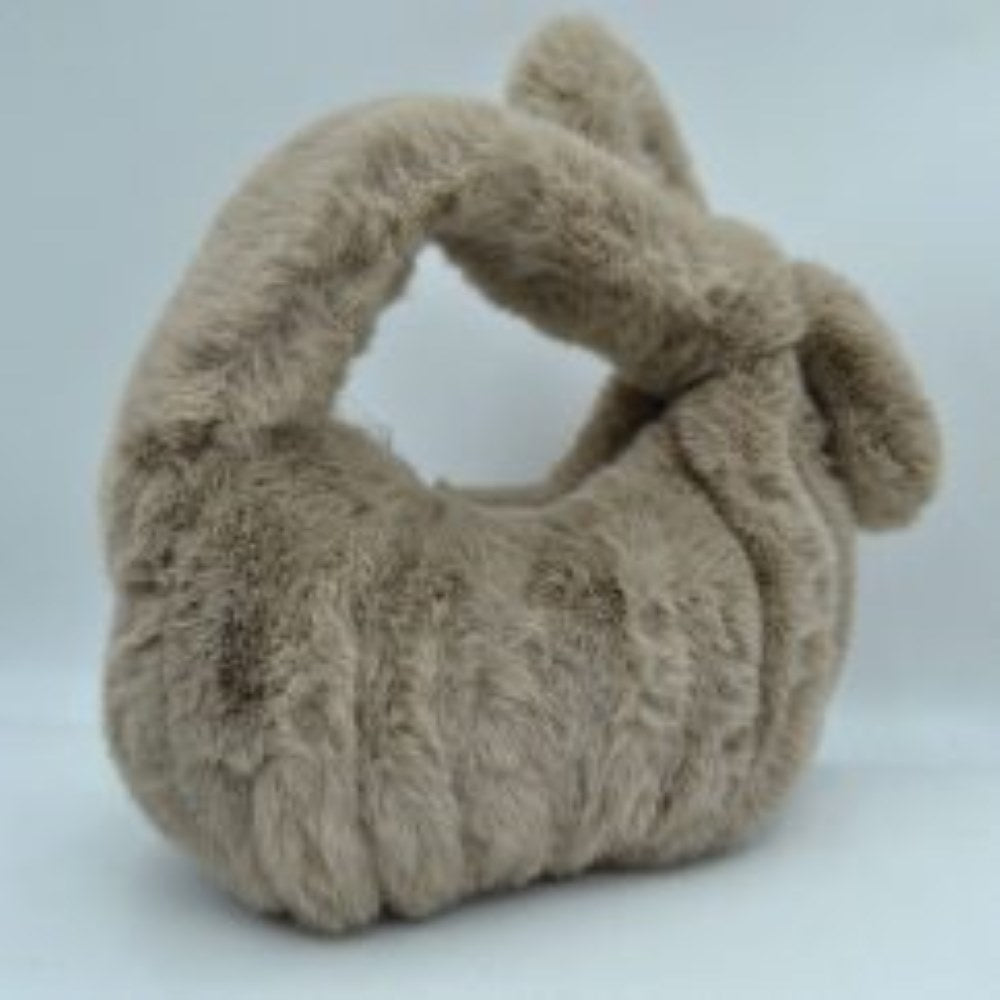 Fluffy Plush Knotted Handle Shoulder Bag