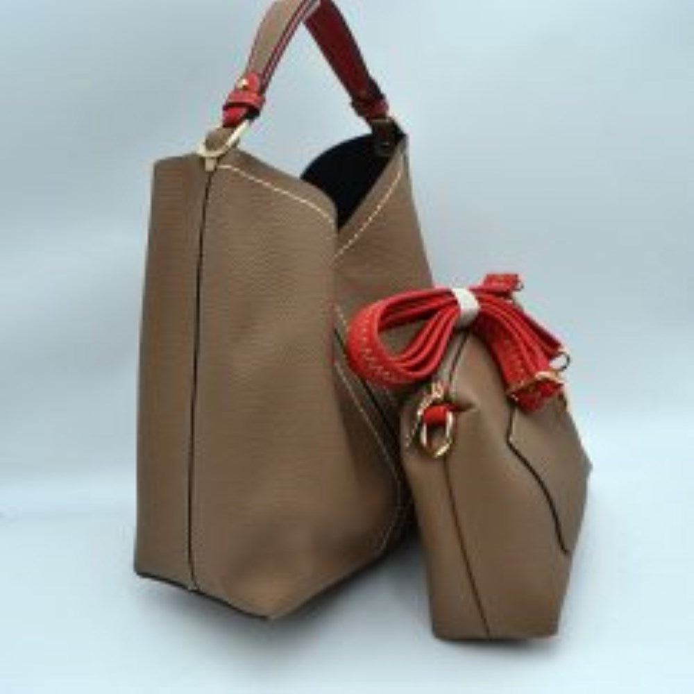 Pebbled Bucket Bag with Contrast Ring Accent and Top Handle