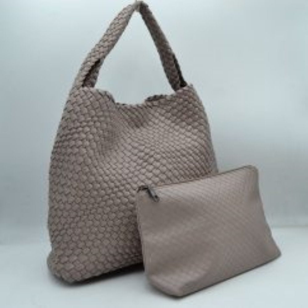 Woven Slouchy Shoulder Bag with Matching Zipper Pouch Set