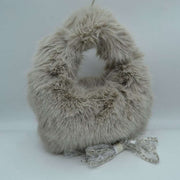 Fluffy Plush Handbag with Integrated Top Handle and Chain Strap