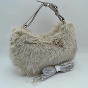 Plush Faux Fur Hobo Handbag with Adjustable Top Handle and Strap