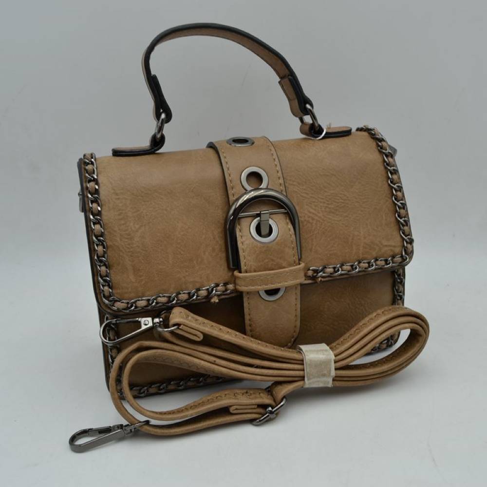 Vintage Crossbody Satchel Bag with Chain Trim