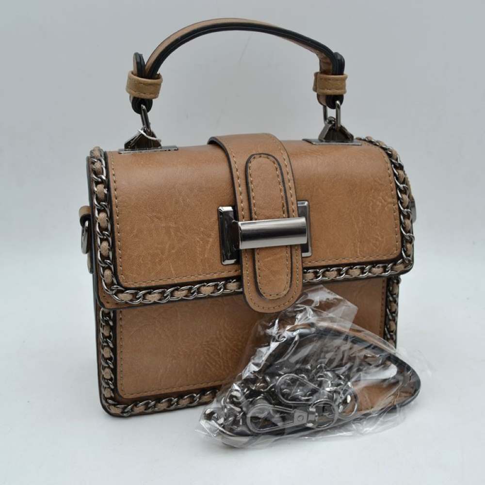 Women's Structured Top-Handle Crossbody Bag with Woven Chain Trim