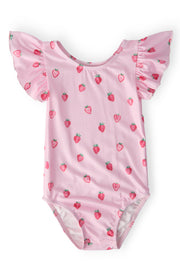 Sweet Strawberries S/S Flutter Sleeve Leotard