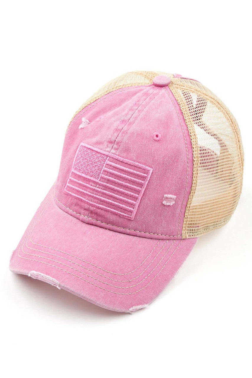 C.C Women's U.S.A Embroidery American Flag Ponytail Cap 4th of July